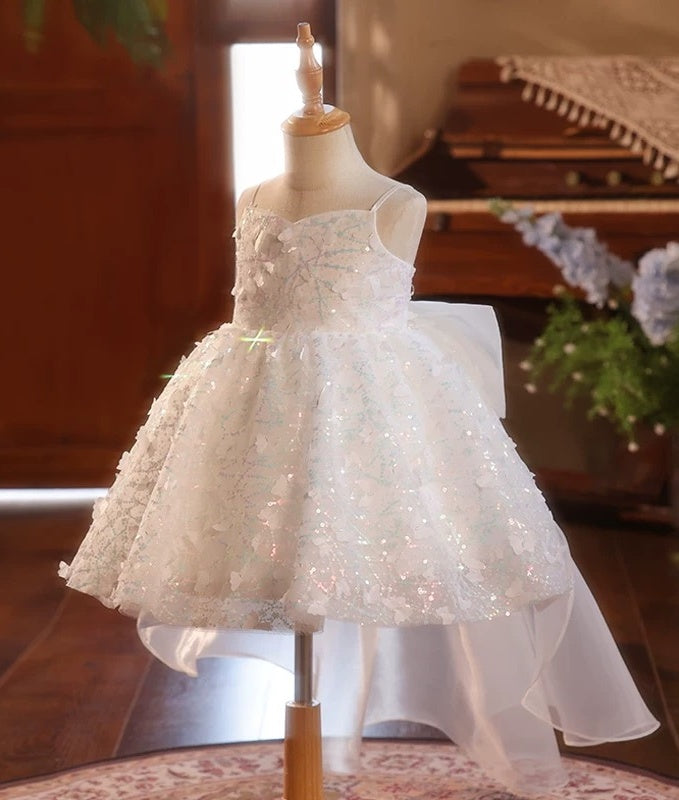 Dreamy White Sequins Birthday Dress Puffy Short Flower Girl Princess Dress Mychicdress