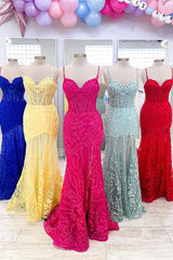 Elegant Lace prom Dress Long Mermaid Applique Straps