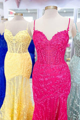 Elegant Lace prom Dress Long Mermaid Applique Straps