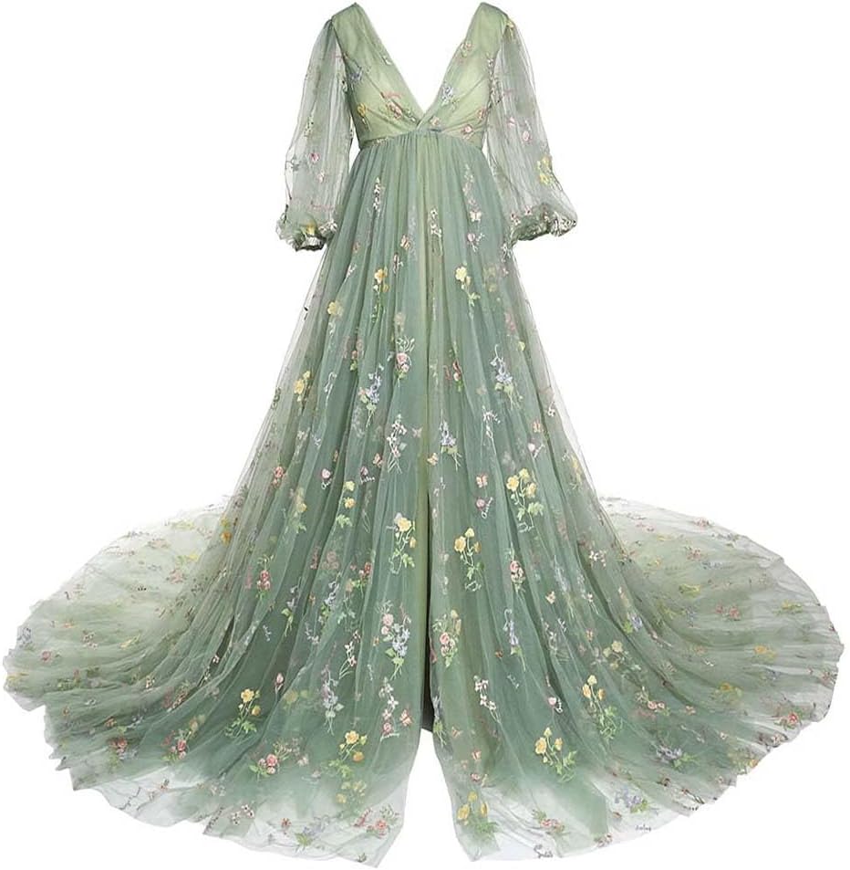 Embroidery Maternity Photoshoot Dress Tulle Robe Pregnancy Baby Shower Gown