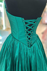 Emerald Green A-Line Prom Dress Strapless Lace-Up Back