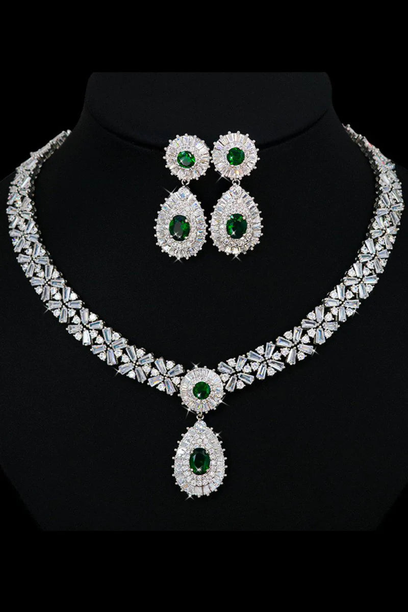 emerald green Crystal Necklace Earring Jewelry Set Mychicdress