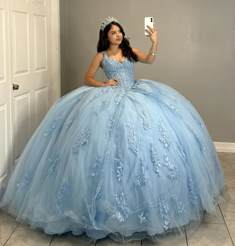 Fairy-Tale Blue Sweet 16 Quinceanera Dresses with Detachable Sleeves