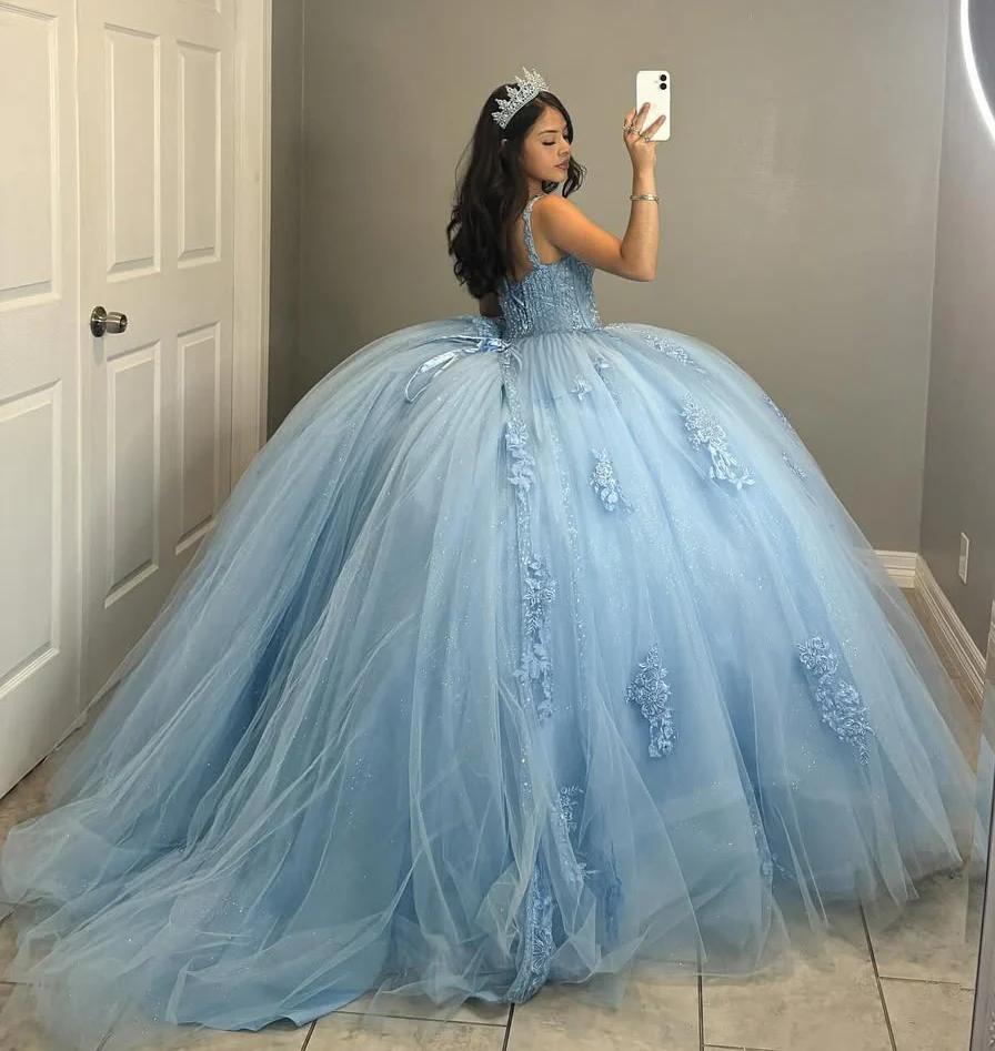Fairy-Tale Blue Sweet 16 Quinceanera Dresses with Detachable Sleeves