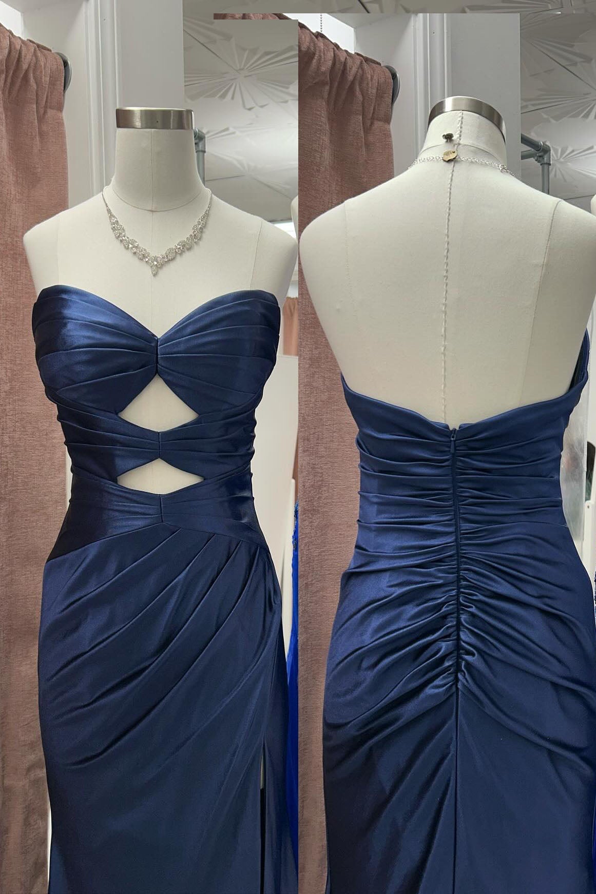 Fitted Corset Prom Dress Dark Green Keyhole Satin Long Formal Wear