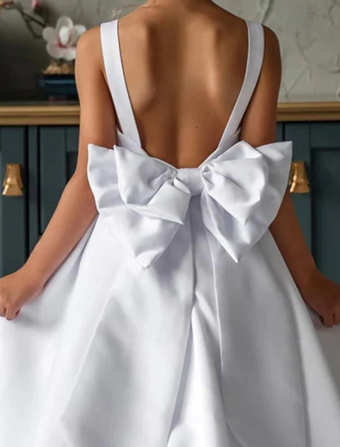 Floor Length A Line Satin Flower Girl Dresses with Bow
