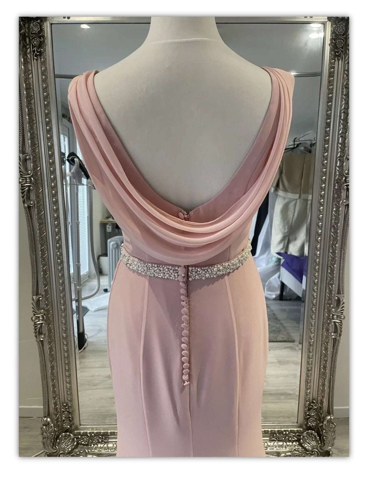 Custom Made Pink Chiffon Bridesmaid Dress Sleeveless With Pearls Waistband Mychicdress