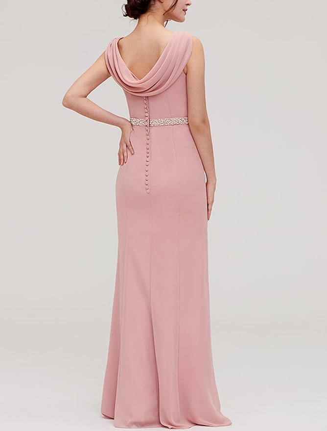 Floor-Length Chiffon Pink Bridesmaid Dress Cheap Sheath Formal Dresses Mychicdress