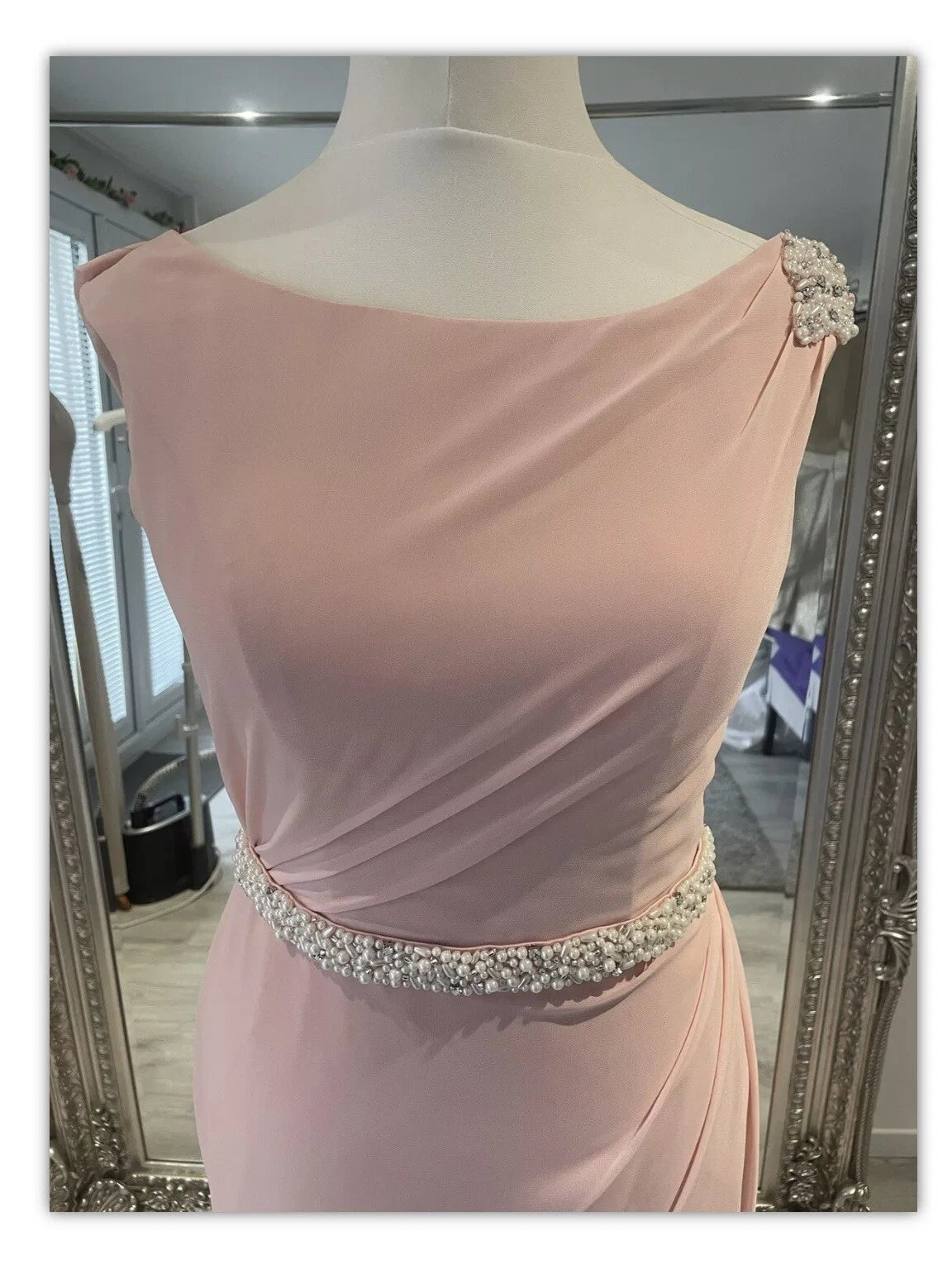 Custom Made Pink Chiffon Bridesmaid Dress Sleeveless With Pearls Waistband Mychicdress