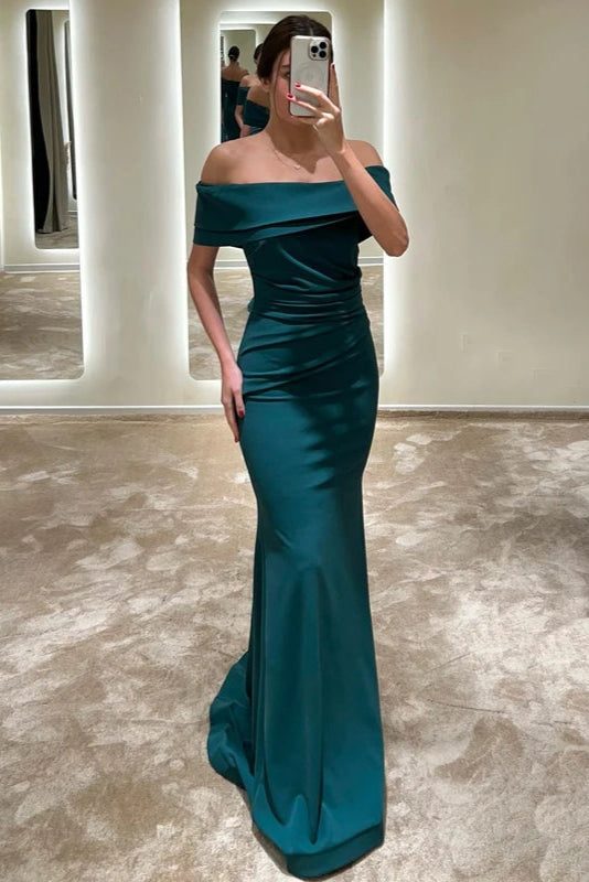Floor Length green Satin Evening Dress Off The Shoulder Mermaid Mychicdress