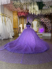 Floral Purple Quinceanrea Dresses Beaded Sweetheart With Cape