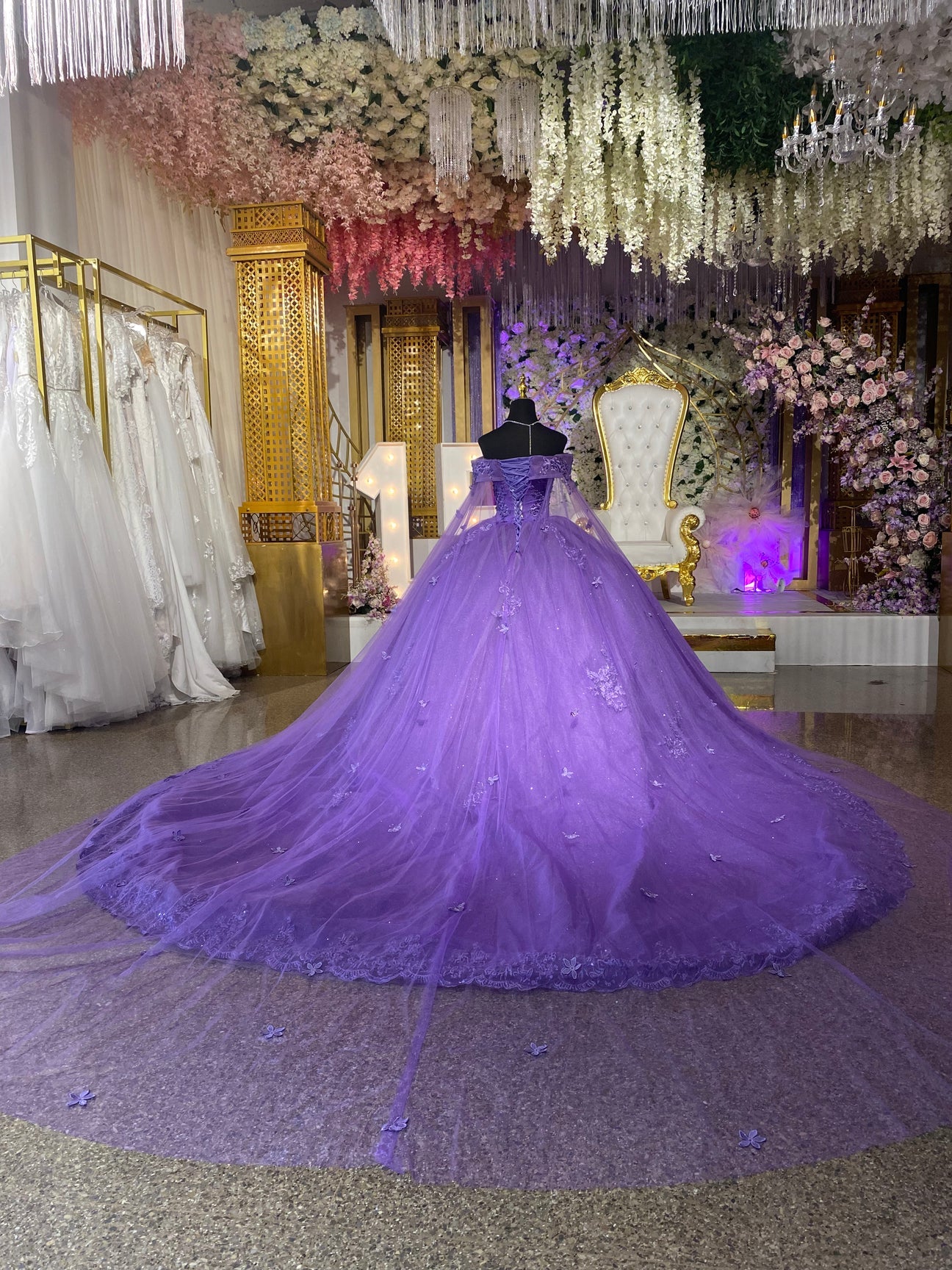 Floral Purple Quinceanrea Dresses Beaded Sweetheart With Cape
