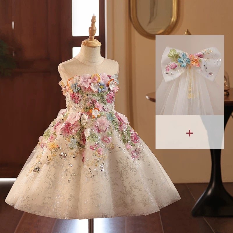 French Forest Style Girls Pageant Dress Short Princess Flower Girl dress Mychicdress