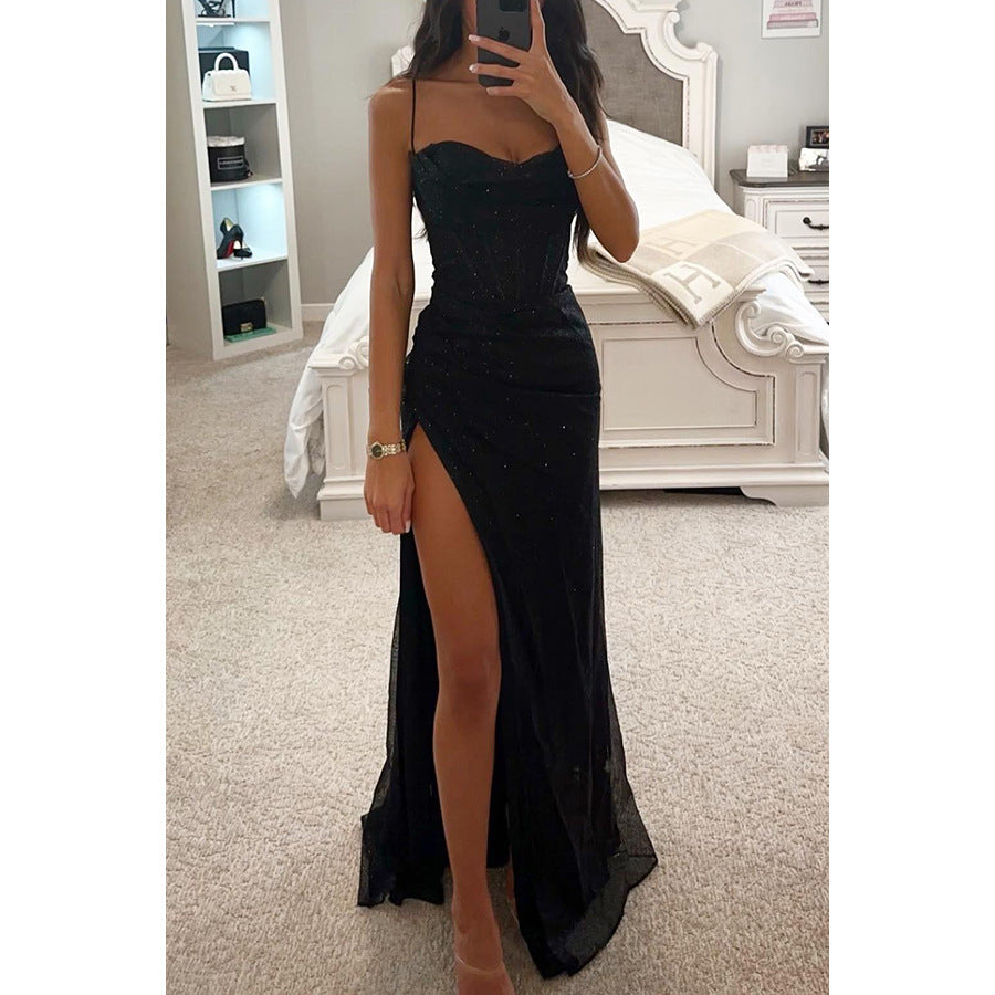Glitter black mermaid Prom Dress Sparkle Evening Dress Sweetheart with Pleats