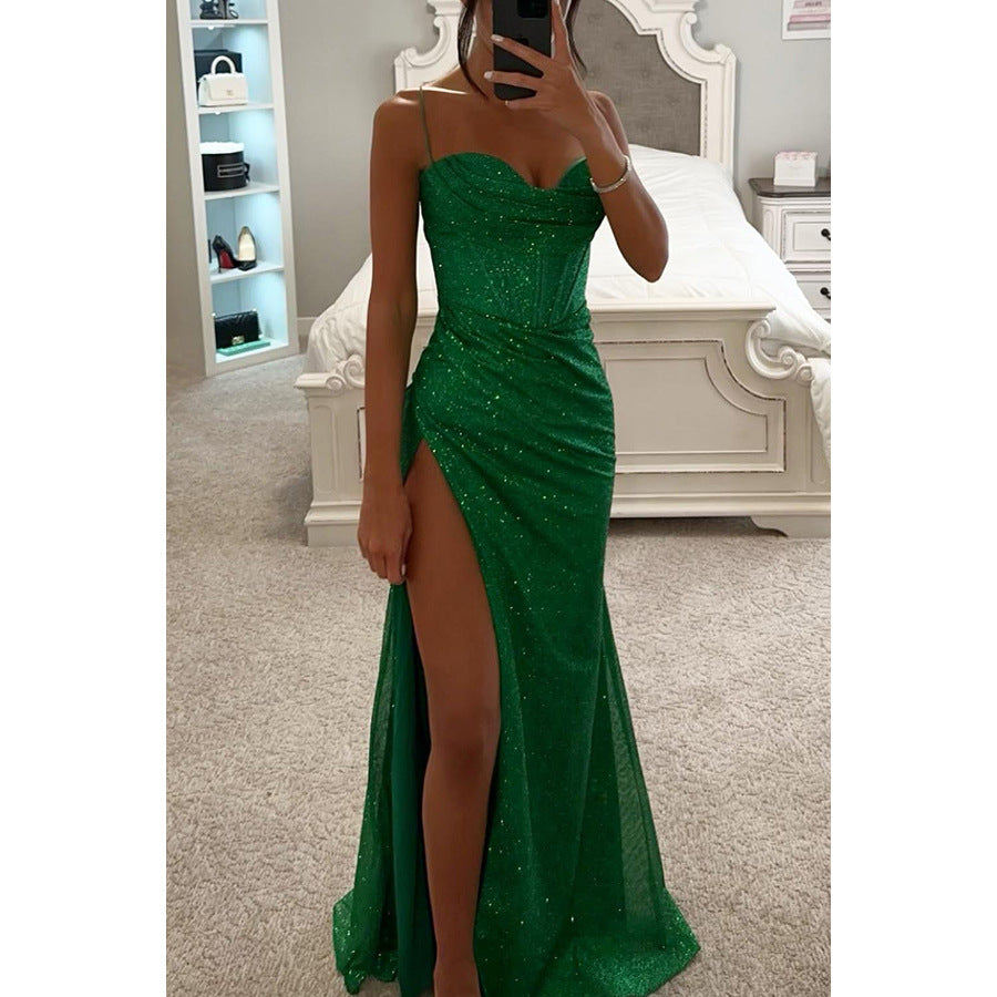 Glitter green mermaid Prom Dress Sparkle Evening Dress Sweetheart with Pleats