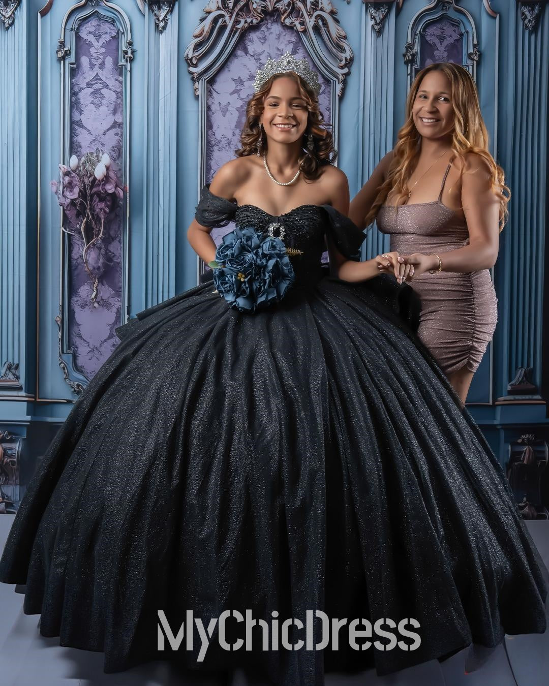 Glitter black Quinceanera Dress Near Me Beaded Off Shoulder with Bow