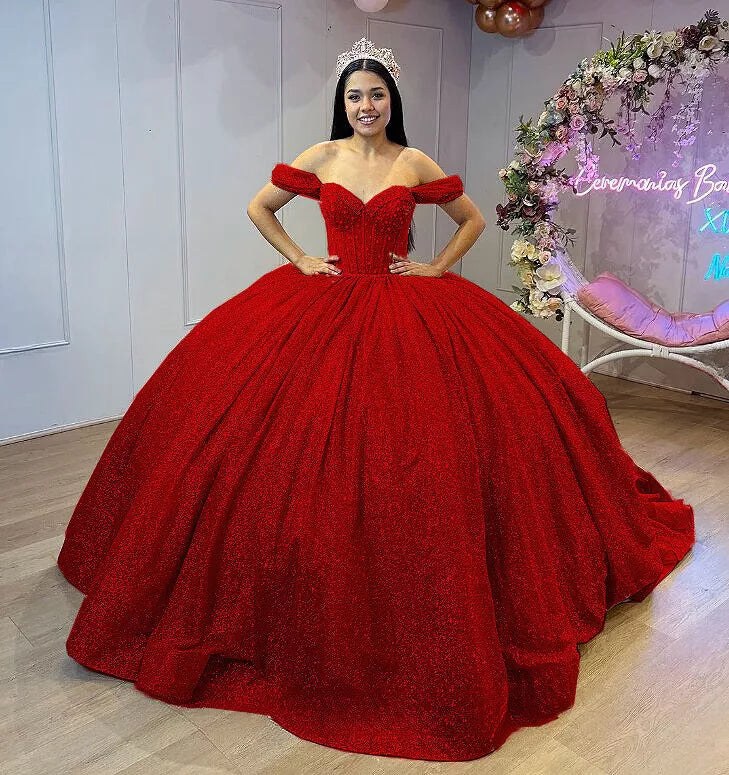 Glitter Red Quinceanera Dresses for Sweet 16 Ball Gowns Mychicdress