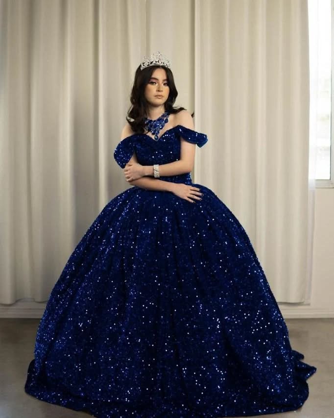 Glitter Sequin Quinceanera Dress Royal Blue Ball Gown for Sweet 15 Mychicdress