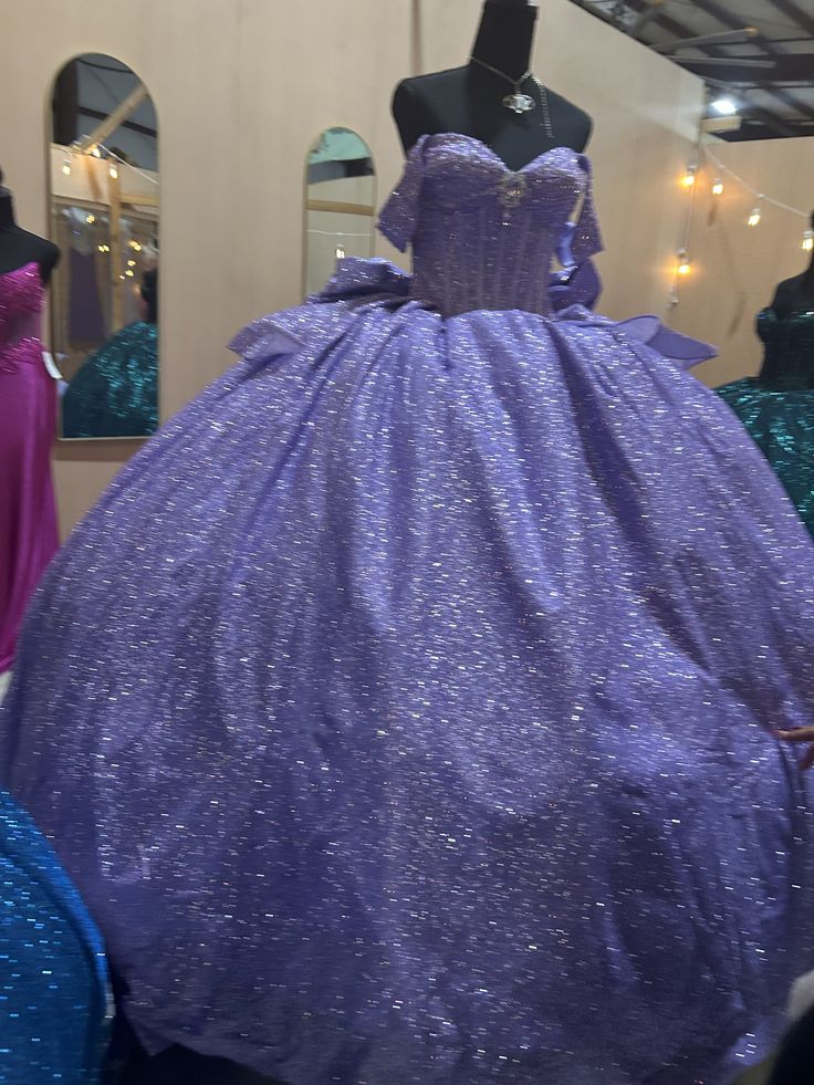 Glitters Lavender Quinceanera Dresses Off Shoulder Sweet 16 Party Gowns Mychicdress