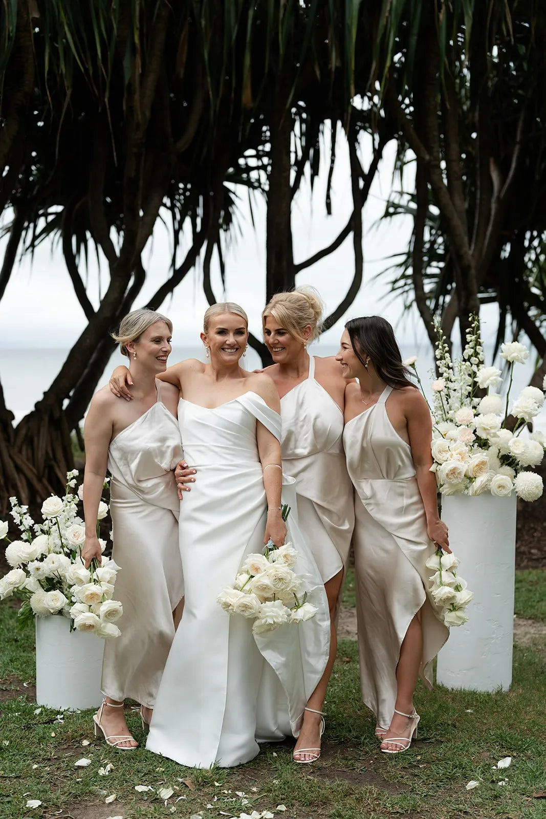 Gorgeous Strapless Beach White Wedding Dress Ruched with Slit