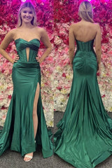 Black Long Prom Dress 2025 Sweetheart Satin Evening Dresses Mermaid