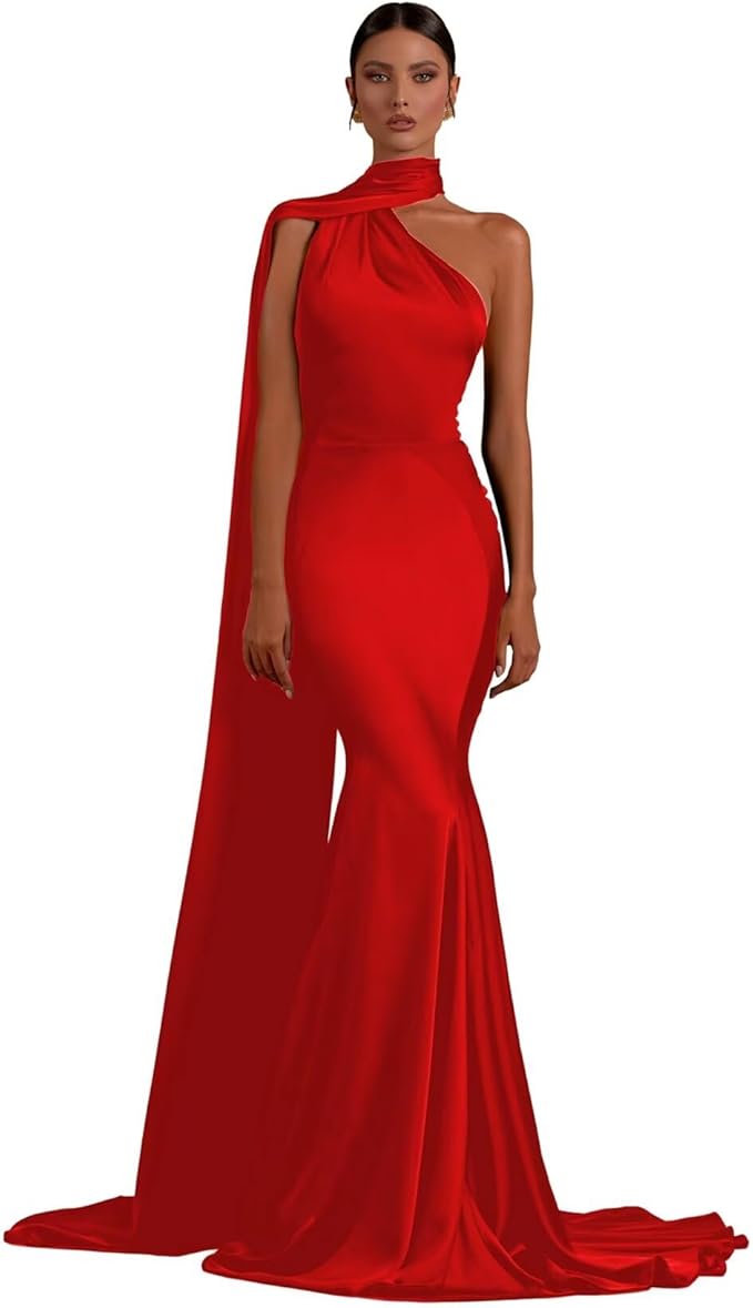 Halter Mermaid Satin Black Evening Dress Long Sleeveless