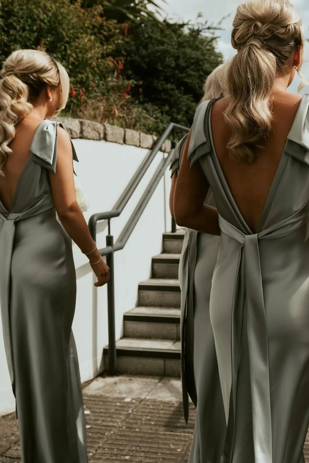 Hot 2025 Beach Sage Green Bridesmaid Dress V Neck with Bow Mychicdress