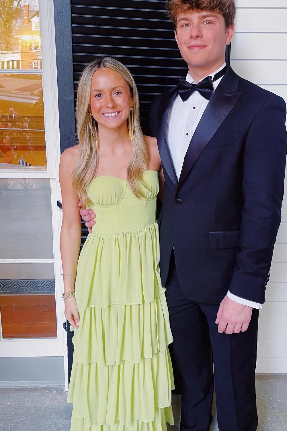 Hot Green Tiered Prom Maxi Dress Strapless Chiffon Formal Wear