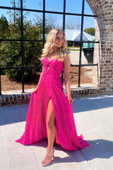 Hot Pink Long Formal Dress 2025 Sweeheart Cutout Pleated