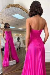 Hot Pink Long Formal Dress 2025 Sweeheart Cutout Pleated