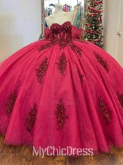 Hot Pink Quinceanera Dress Lace Appliques Beaded Sweet 16 Gown