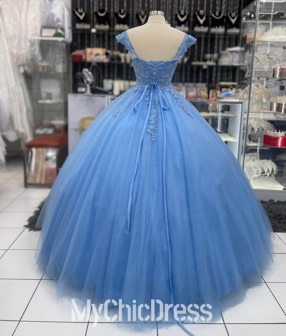 Lace Applique Blue Quinceanera Dress Corset Bodice Off the Shoulder