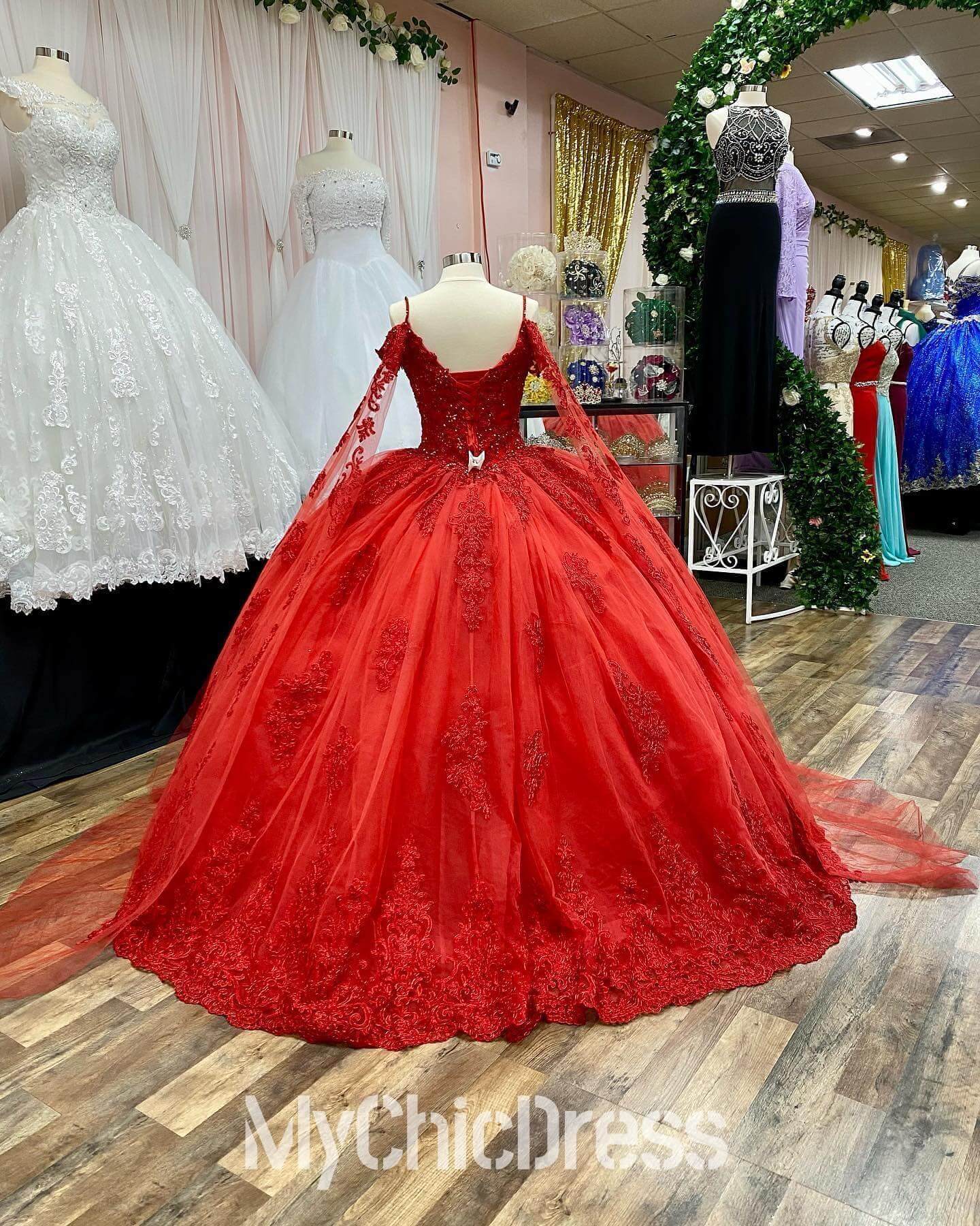 Lace Applique Red Ball Gown Quinceanera Dresses Off the Shoulder