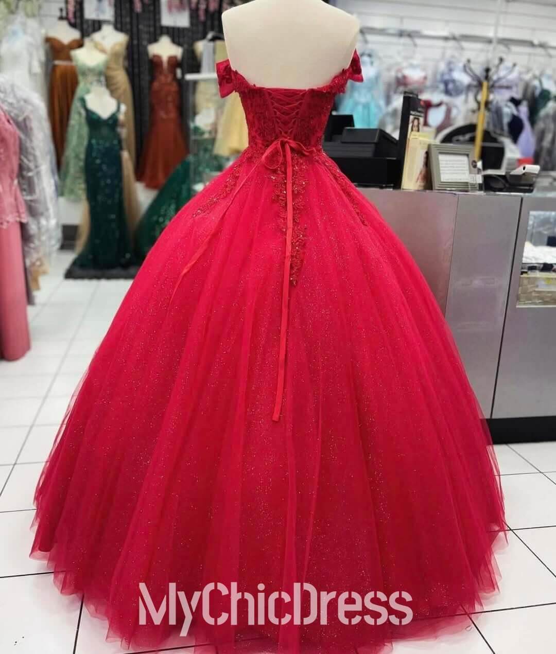 Lace Applique Red Quinceanera Dress Corset Bodice Off the Shoulder