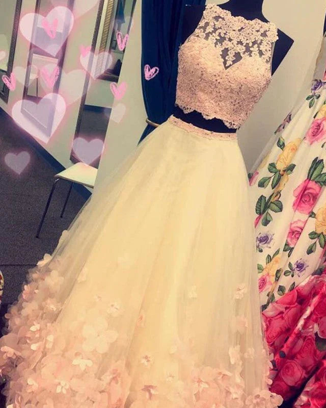 Two Piece Quinceanera Dresses Blush Pink with Flowers Mychicdress