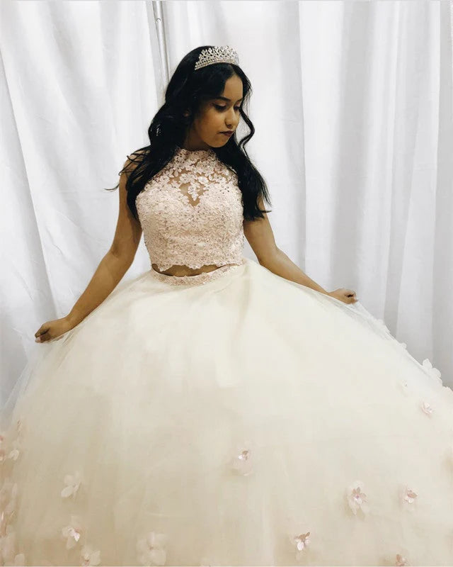 Two Piece Quinceanera Dresses Blush Pink with Flowers Mychicdress