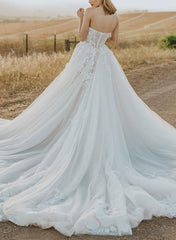 Gorgeous Long Puff Sleeve Beach Tulle Lace Wedding Dresses Mychicdress