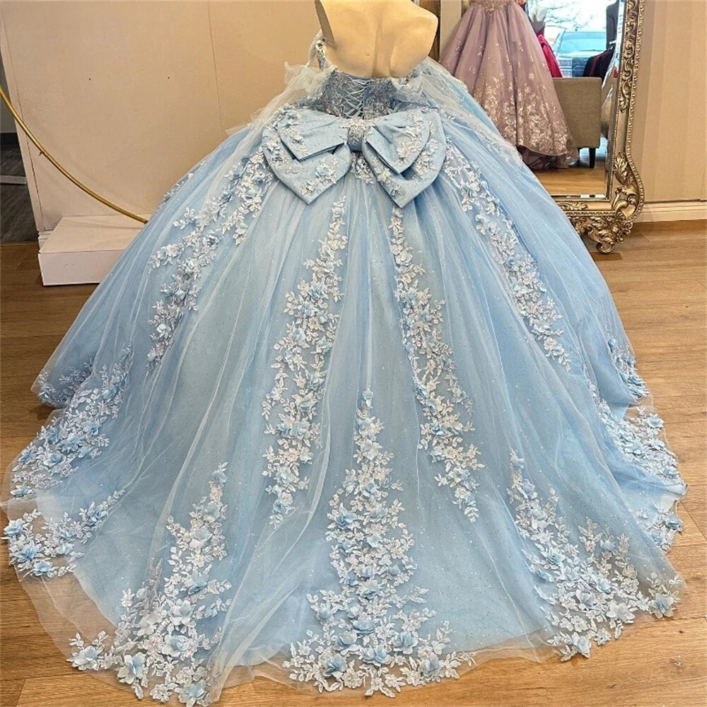 Light Blue Floral Quinceañera Dress for Sweet 16 Birthday Party Dress Mychicdress