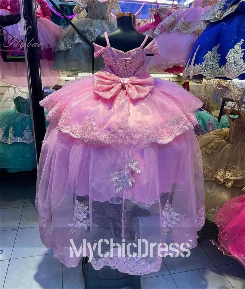 Light Blue Mini Quince Dresses For Little Girl Lace Appliqué Fluffy Tulle