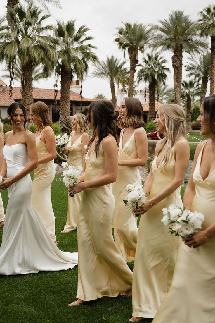 Long Bridesmaid Dress Yellow A Line Sheath Satin Maxi Dress V Neck Mychicdress