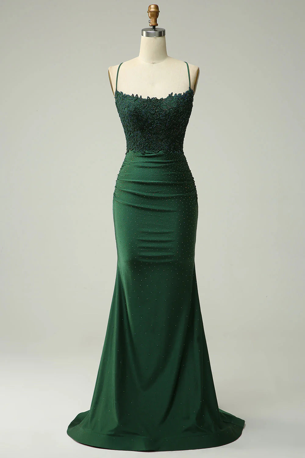 Long green Prom Dress Mermaid Evening Gown with Beaded Appliques