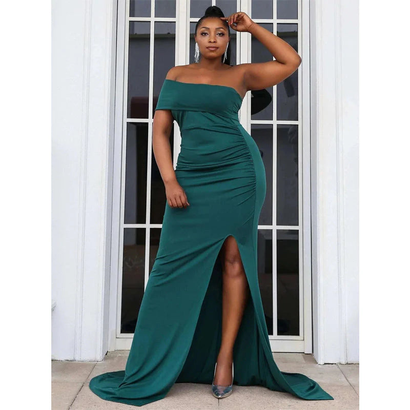 Long Green One Shoulder Formal Dress for Wedding Guests Mermaid Mychicdress