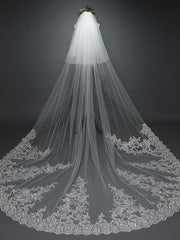 Long Lace Wedding Veil Ivory Cathedral Veil with Blusher