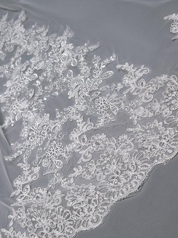 Long Lace Wedding Veil Ivory Cathedral Veil with Blusher