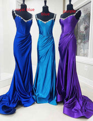 Long Formal Dress Satin Off the Shoulder with Beaded Neck