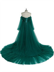 Long Sleeve Maxi Party Dress dark green Off Shoulder A-Line Photoshoot Dress Mychicdress