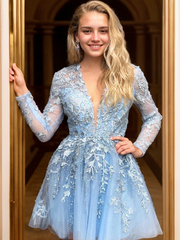 Long Sleeves Lace Sweet 16 Dress Knee-Length Floral Party Dress