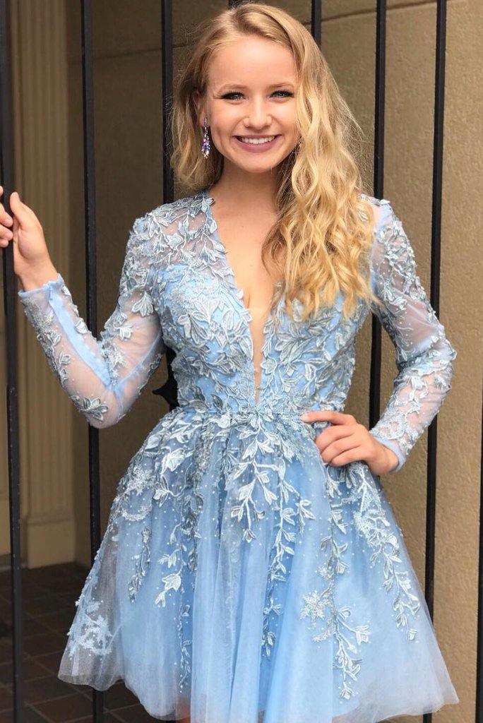 Long Sleeves Lace Sweet 16 Dress Knee-Length Floral Party Dress