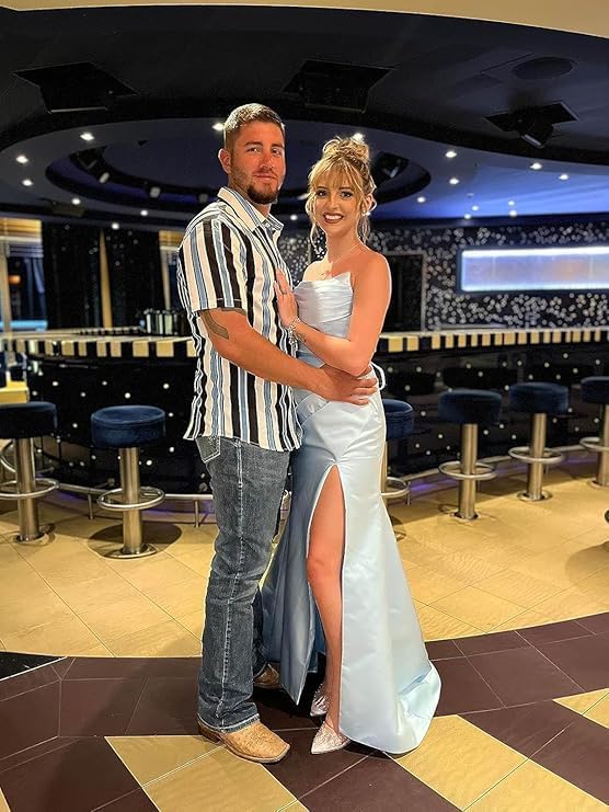 Long Strapless Prom Dresses blue Satin Formal Dresses for Women