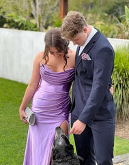 Long Strapless Prom Dresses with Slit Satin Formal Dresses for Women